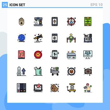 25 User Interface Filled line Flat Color Pack of modern Signs and Symbols of entertainment select encryption hunting choose Editable Vector Design Elements