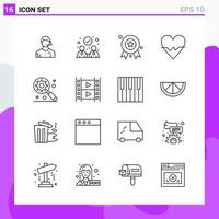 conjunto de 16 iconos en estilo de línea símbolos de contorno creativo para el diseño de sitios web y aplicaciones móviles signo de icono de línea simple aislado en fondo blanco 16 iconos vector