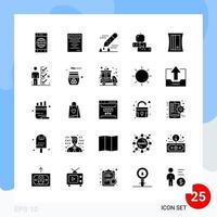 Modern Pack of 25 Icons Solid Glyph Symbols isolated on White Backgound for Website designing vector