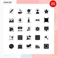 Pack of 25 Modern Solid Glyphs Signs and Symbols for Web Print Media such as analytics interface bulb favorite outsource Editable Vector Design Elements