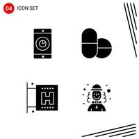 Collection of 4 Vector Icons in solid style Pixle Perfect Glyph Symbols for Web and Mobile Solid Icon Signs on White Background 4 Icons