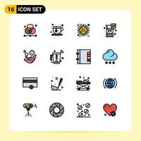 Universal Icon Symbols Group of 16 Modern Flat Color Filled Lines of baby shield target security time glass Editable Creative Vector Design Elements