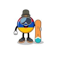 caricatura de la mascota del jugador de snowboard de la bandera de armenia vector
