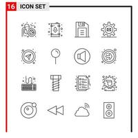 16 íconos generales para diseño de sitios web, impresión y aplicaciones móviles 16 símbolos de contorno signos aislados en fondo blanco paquete de 16 íconos vector