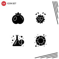 Universal Icon Symbols Group of 4 Modern Solid Glyphs of food flask love heart rescue Editable Vector Design Elements