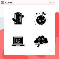 Collection of 4 Vector Icons in solid style Modern Glyph Symbols for Web and Mobile Solid Icon Sign Isolated on White Background 4 Icons