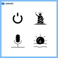 4 Icons Solid style Creative Glyph Symbols Black Solid Icon Sign Isolated on White Background vector