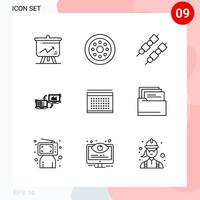 Vector Pack of 9 Icons in Line Style Creative Outline Pack isolated on White Background for Web and Mobile