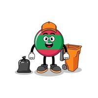 Illustration of maldives flag cartoon as a garbage collector vector