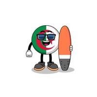 caricatura de mascota de la bandera de argelia como surfista vector