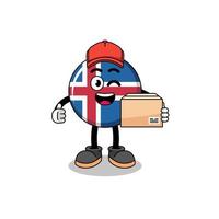 caricatura de la mascota de la bandera de islandia como mensajero vector