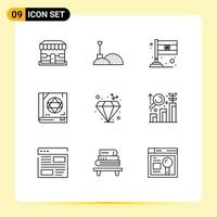 9 Outline concept for Websites Mobile and Apps research gem flag diamond magic Editable Vector Design Elements