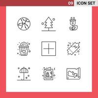 Modern Set of 9 Outlines and symbols such as open add biomass snacks love food Editable Vector Design Elements