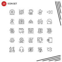 Mobile Interface Line Set of 25 Pictograms of flower backward application drink water Editable Vector Design Elements