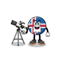 Illustration of iceland flag mascot as an astronomer vector