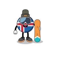 caricatura de la mascota del jugador de snowboard de la bandera de islandia vector