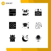 Pack of 9 creative Solid Glyphs of education technology communication products electronics Editable Vector Design Elements