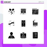 Modern Set of 9 Solid Glyphs and symbols such as data right map intersection arrows Editable Vector Design Elements