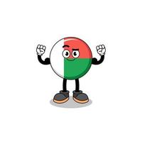 caricatura de mascota de la bandera de madagascar posando con músculo vector