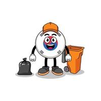 Illustration of south korea flag cartoon as a garbage collector vector