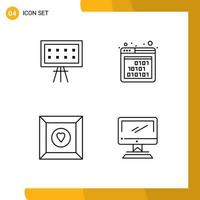 Set of 4 Vector Filledline Flat Colors on Grid for alphabet favorite presentation interface computer Editable Vector Design Elements