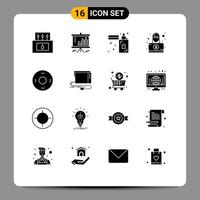 Modern Set of 16 Solid Glyphs and symbols such as cosmos spy projector hacker zippo Editable Vector Design Elements