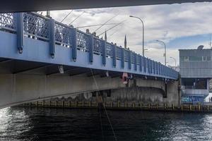 estambul turquía 22 de enero de 2023, los pescadores capturan peces en el puente de galata. foto