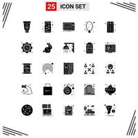 Mobile Interface Solid Glyph Set of 25 Pictograms of ornament locket wifi jewelry music Editable Vector Design Elements