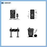 Universal Icon Symbols Group of 4 Modern Solid Glyphs of live barrier record remote coffee Editable Vector Design Elements