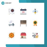 Flat Color Pack of 9 Universal Symbols of table desk honey pollution emission Editable Vector Design Elements