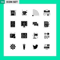 conjunto de 16 glifos sólidos vectoriales en cuadrícula para herramientas de alimentación de copia de seguridad de teléfonos inteligentes conjunto de elementos de diseño vectorial editables vector