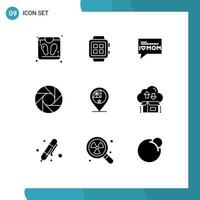 Mobile Interface Solid Glyph Set of 9 Pictograms of nation country message australia lens Editable Vector Design Elements