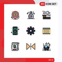 Modern Set of 9 Filledline Flat Colors Pictograph of date calendar factory cogwheels camera Editable Vector Design Elements