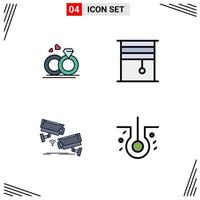 Pictogram Set of 4 Simple Filledline Flat Colors of ring cctv love interior security Editable Vector Design Elements