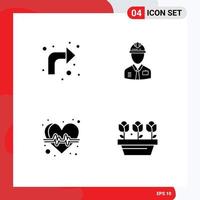 4 Universal Solid Glyph Signs Symbols of arrows labor right construction heart Editable Vector Design Elements