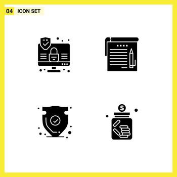 Pictogram Set of 4 Simple Solid Glyphs of computer protect student education verify Editable Vector Design Elements
