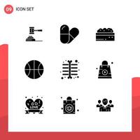 Editable Vector Line Pack of 9 Simple Solid Glyphs of chest set pill basic garden Editable Vector Design Elements