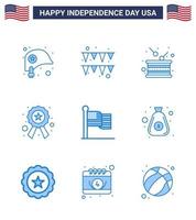 Happy Independence Day 9 Blues Icon Pack for Web and Print flag sign drum star badge Editable USA Day Vector Design Elements