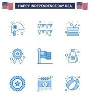 Happy Independence Day 9 Blues Icon Pack for Web and Print flag sign drum star badge Editable USA Day Vector Design Elements