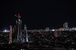 Night view of the La Sagrada Familia cathedral. Impressive cathedral photo