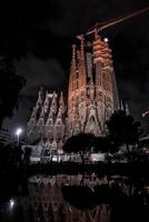 Night view of the La Sagrada Familia cathedral. Impressive cathedral photo