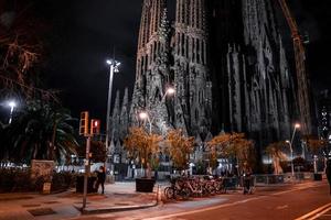 Night view of the La Sagrada Familia cathedral. Impressive cathedral photo