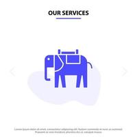 nuestros servicios áfrica animal elefante indio glifo sólido icono plantilla de tarjeta web vector