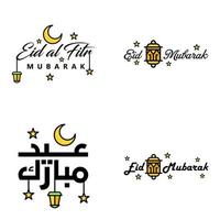 Pack of 4 Vector of Arabic Calligraphy Text with Moon And Stars of Eid Mubarak for the Celebration of Muslim Community Festival