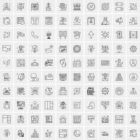 100 Universal Black Line Icons on White Background vector