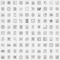 100 Universal Black Line Icons on White Background vector