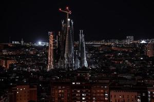 Night view of the La Sagrada Familia cathedral. Impressive cathedral photo