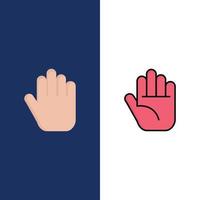 detener los iconos de la mano planos y llenos de línea conjunto de iconos vector fondo azul