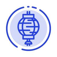 linterna china decoración china azul línea punteada icono de línea vector