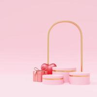 Pink podium with heart balloon and gift box photo